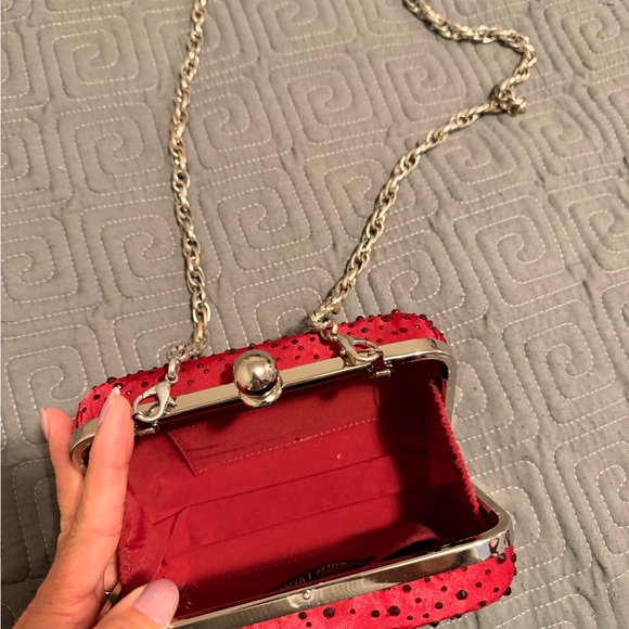 White House Black Market Deep Red Clutch with Chain Strap - Picture 2 of 2